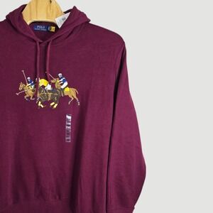 Polo Ralph Lauren Mens XXL Burgundy Hoodie Embroidered Polo Players Fleece Lined